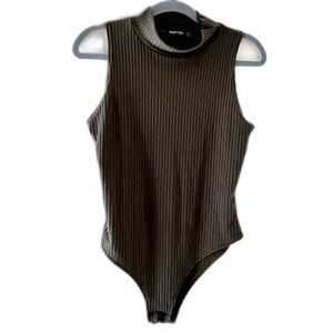 Nastygal Collection Women's Olive Green Ribbed Turtleneck Bodysuit - Size 12